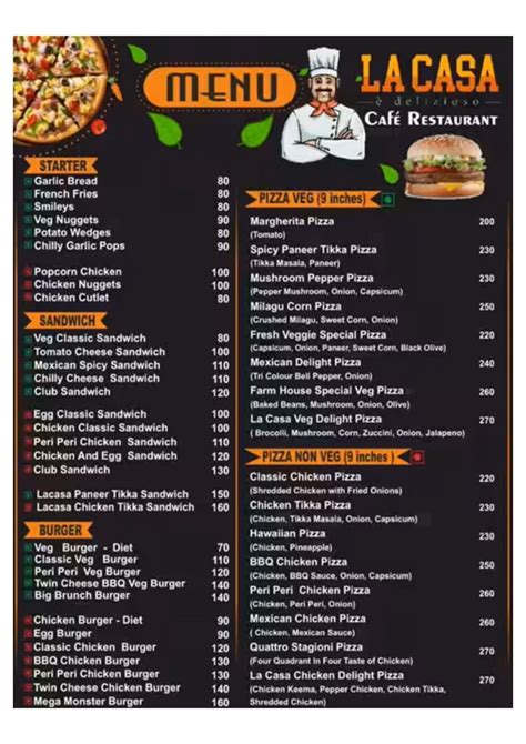 La Casa Menu, Menu for La Casa, Tatabad, Coimbatore, Coimbatore