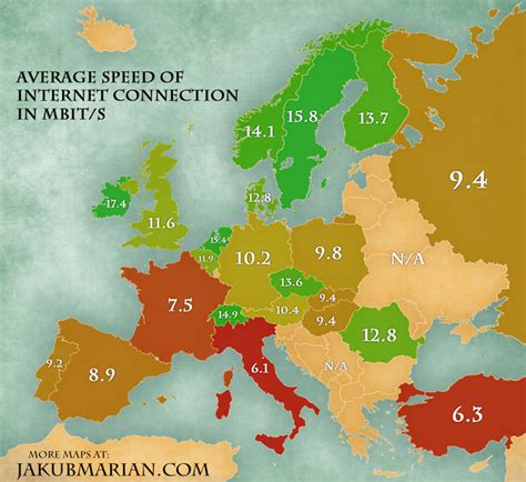 Average Internet connection speed by country in Europe