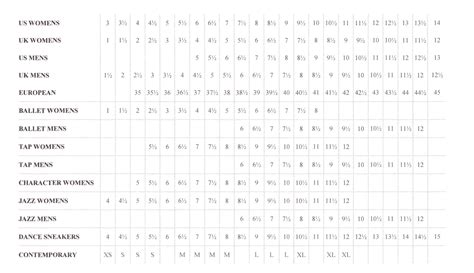 Dance Shoe Sizing Charts | World of Dance UK