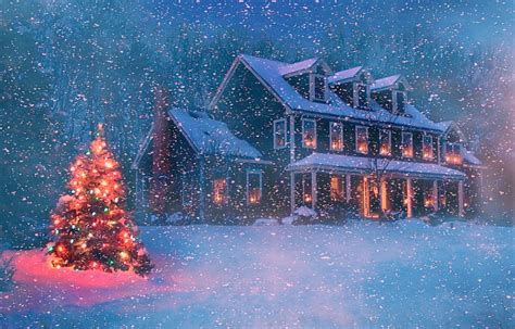 Home for Christmas, Christmas, Tree, Snow, House, HD wallpaper | Peakpx