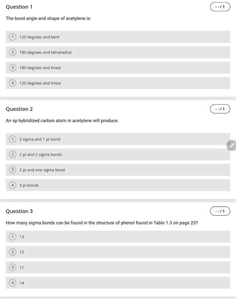 Solved Question 1 The bond angle and shape of acetylene is: | Chegg.com