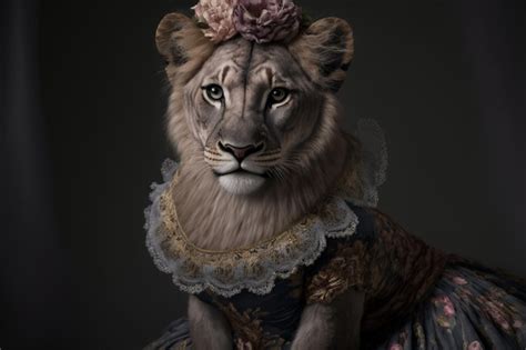 Premium AI Image | Lion wearing a dress