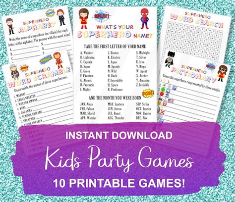 Printable Superhero Party Games Bundle Kids Activities - Etsy