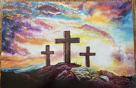 3 Crosses hand painted by @artbylavs. Painted with watercolor. Jesus saves. Cross Paintings ...