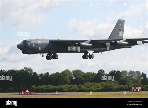 Fairford, UK. 12th July, 2023. An American Boeing B-52 Stratofortress Strategic Bomber arrives ...