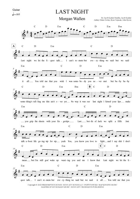 Last Night (arr. Leo Silva) by Morgan Wallen Sheet Music for Guitar Chords/Lyrics at Sheet Music ...