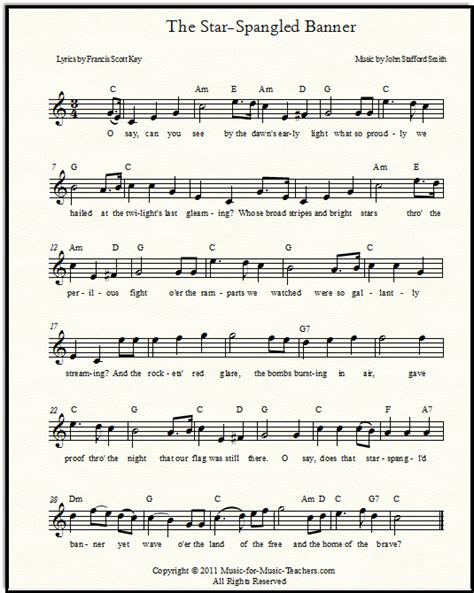 Star-Spangled Banner Free Sheet Music & Lyrics for All Instruments