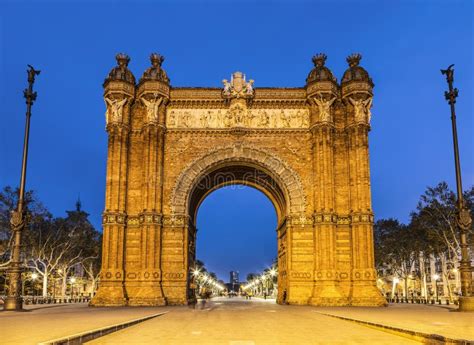 Arc De Triomphe in Barcelona at Night, Catalonia Stock Image - Image of ...