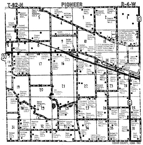 Cedar County Iowa, Farm Directory 1963, Plat Map Pioneer Township