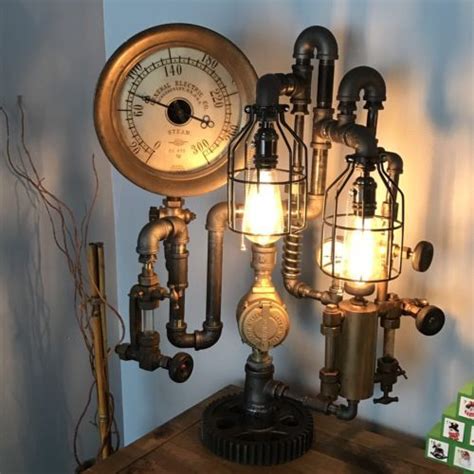 Steampunk-Industrial-Lamp-Man-Cave-Rustic-Unique-Lighting-Antique-Parts | Unique light fixtures ...