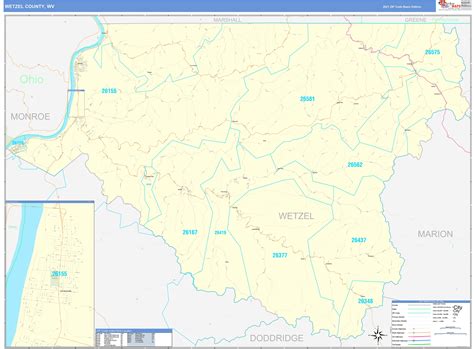 Wetzel County, WV Zip Code Wall Map Basic Style by MarketMAPS