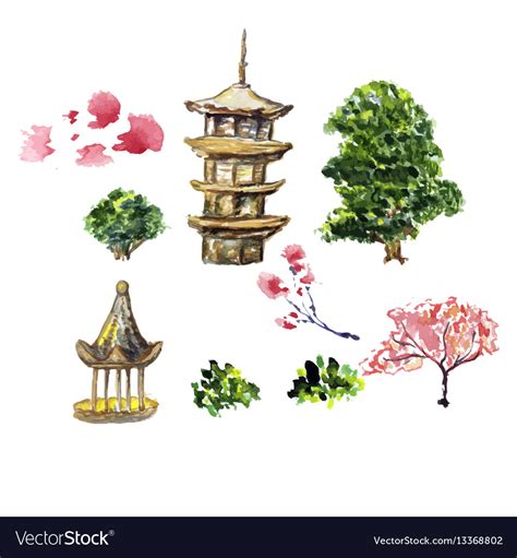 Card or poster with asia landscape building and Vector Image