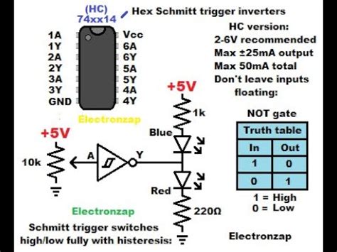 7414 74HC14 hex schmitt trigger inverter integrated circuit introduction with electronics LEDs ...