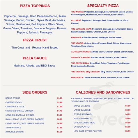 Eagle One Pizza menu in Harrah, Oklahoma, USA