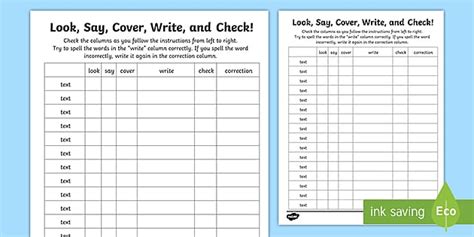 Editable Look, Say, Cover, Write, and Check Spelling Practice Template