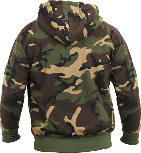 Mens Woodland Camouflage Zipper Sweatshirt Camo Hoodie Thermal Lined ...