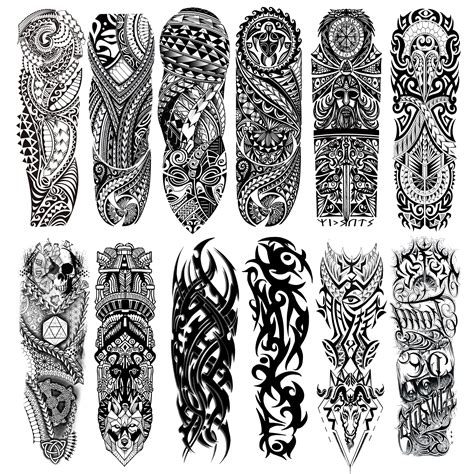 Tribal Tattoos Sleeve, 12-Sheet Fake Totem Temorary Tattoo Stickers for ...