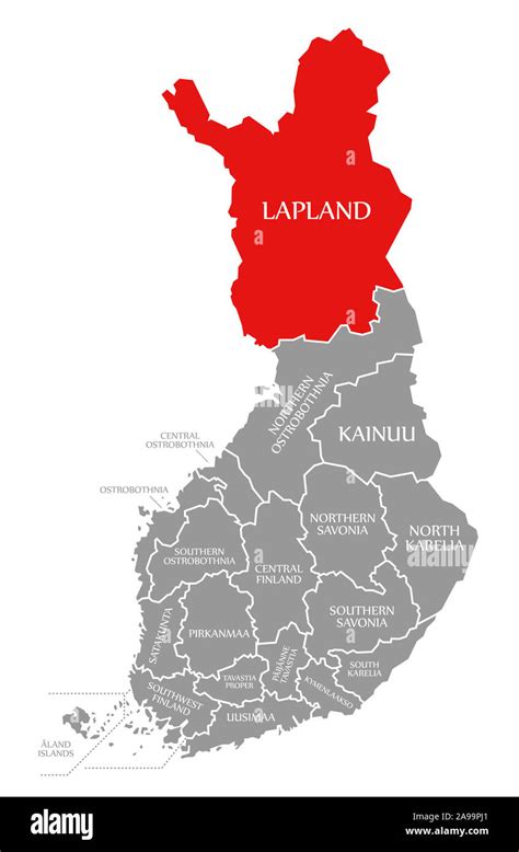 Lapland red highlighted in map of Finland Stock Photo - Alamy