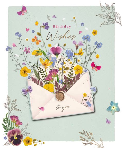 Birthday Wishes Wildflowers Embellished Birthday Greeting Card Floral ...