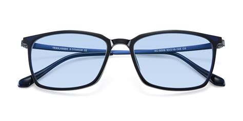 Blue Geek-Chic Low Bridge Fit Geometric Tinted Sunglasses with Light Blue Sunwear Lenses - XC-5009