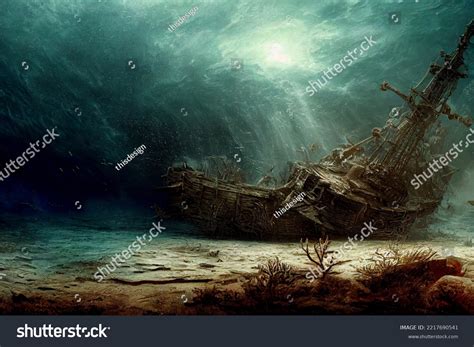 Pirate Ship Treasure Underwater Stock Illustration 2217690541 ...