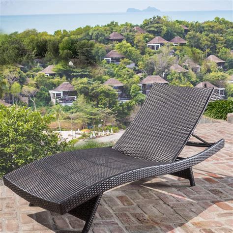 Mcombo Black Wicker Lounge Chaise Patio Outdoor Adjustable Chair Furniture Resin Rattan ...