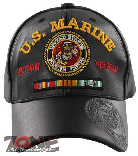 NEW! USMC US MARINE VIETNAM VETERAN FAUX LEATHER BALL CAP HAT BLACK ...