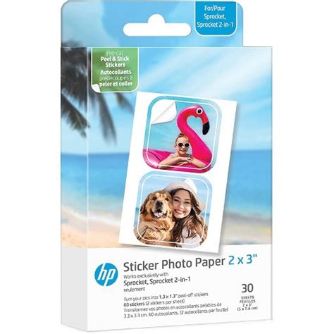 Hp Sprocket 2x3" Premium Zink Pre-cut Sticker Photo Paper, 30 Sheets ...