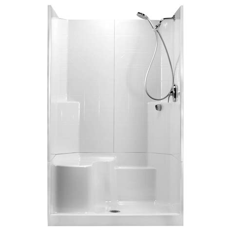 Ella 48 in. x 36 in. x 80 in. STD 3-Piece Low Threshold Shower Stall in White, LHS Molded Seat ...