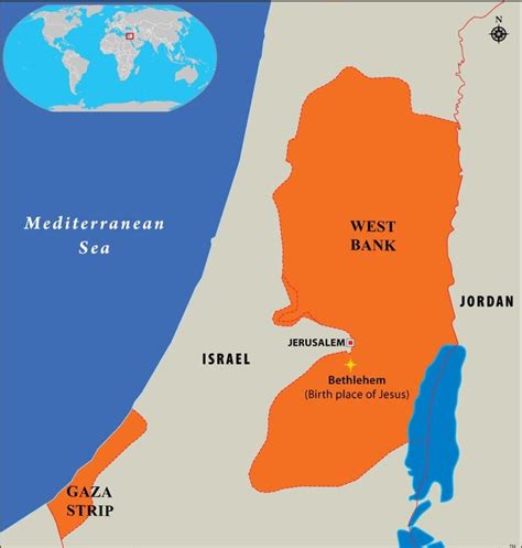 a map of the middle east and west bank