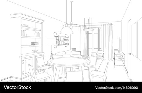 Line drawing of the interior Royalty Free Vector Image