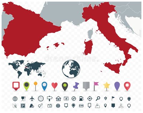 Spain and Italy Map and Flat Map Icons Stock Vector - Illustration of ...