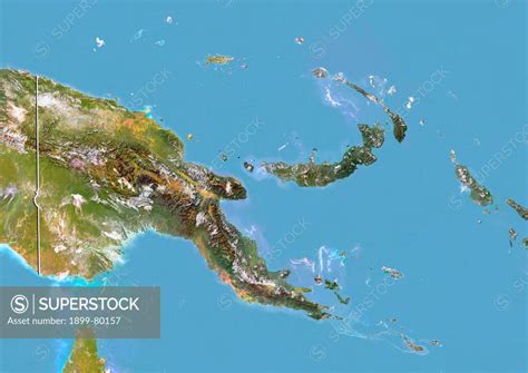 Satellite view of Papua New Guinea with Bump Effect (with border). This ...