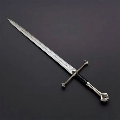 Damascus steel Sword Anduril Narsil Lord of the Rings w/leather sheath ...