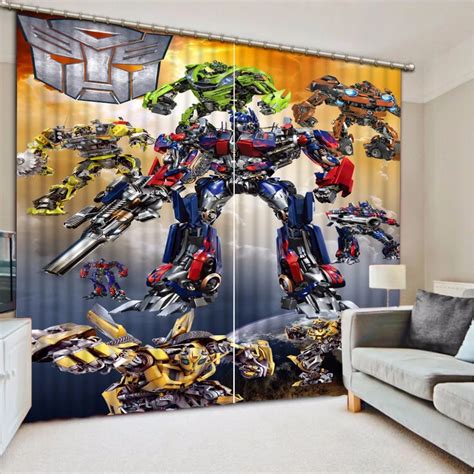 Custom any size Blackout Shade Window Curtains Cartoon Robot Curtain ...