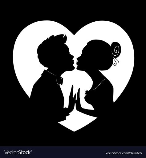 Silhouettes of loving coupleman and woman kissing Vector Image