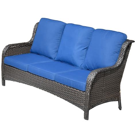 Ovios 9-Piece Wicker Patio Conversation Set with Blue Cushions in the Patio Conversation Sets ...