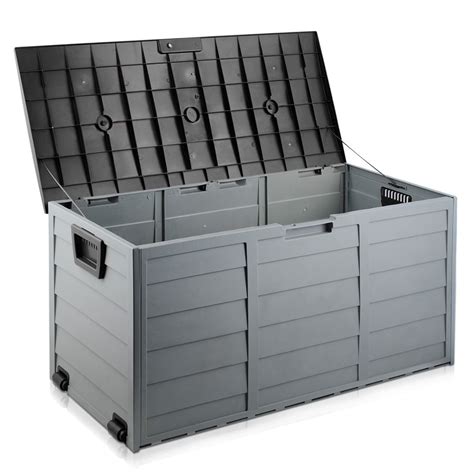 Black Outdoor Storage Box - 290L Large Capacity - Waterproof & Lockable ...