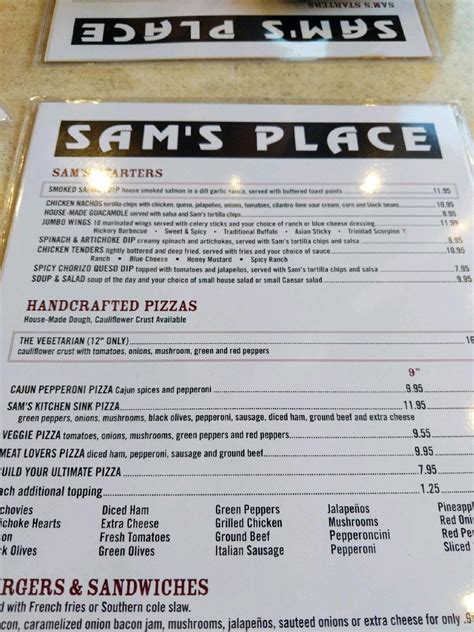 Menu at Sam's Place Belle Meade pub & bar, Nashville, TN-100