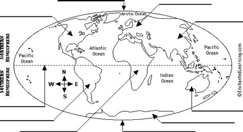 Label Continents Map Printout - EnchantedLearning.com