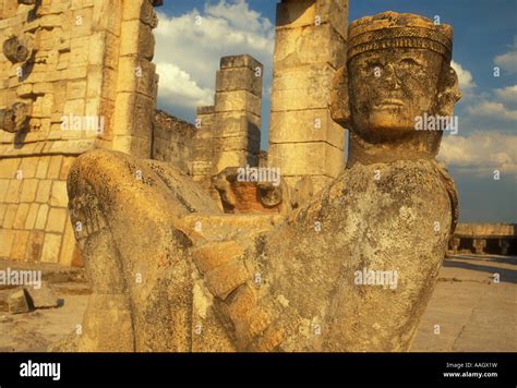 Mexico Yucatan Chichen Itza Statue of Chac Mool the Mayan rain god ...