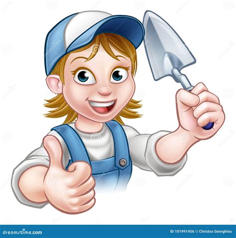 Builder Bricklayer Construction Worker Trowel Tool Cartoon Vector ...