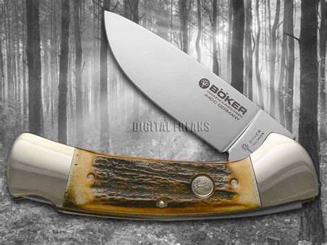 BOKER TREE BRAND Genuine Deer Stag Folding Hunter Pocket Knives Knife ...