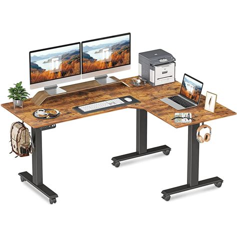 FEZIBO L-Shaped Electric Standing Desk with Splice Board, Light Rustic ...