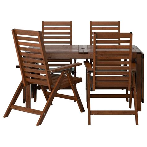 ÄPPLARÖ Table + 4 reclining chairs, outdoor, brown stained - IKEA | Ikea garden furniture ...