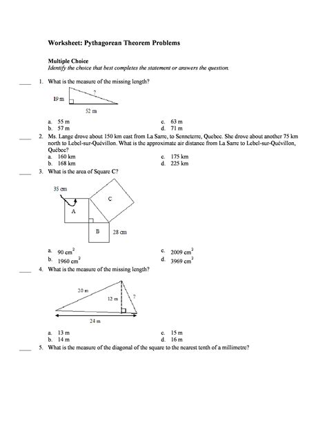 Pythagorean Theorem Worksheets Free Pdf