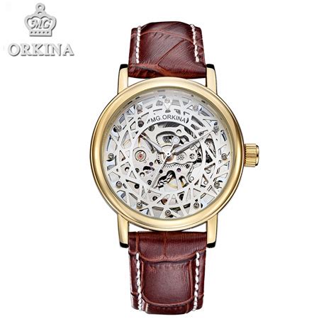 New Luxury Brand Women Watches Skeleton Mechanical Watch Brown leather ...