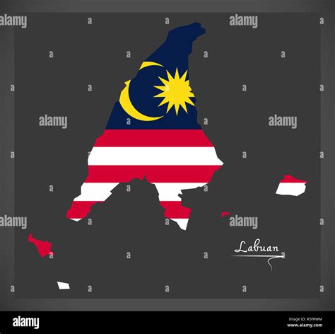 Labuan Malaysia map with Malaysian national flag illustration Stock ...