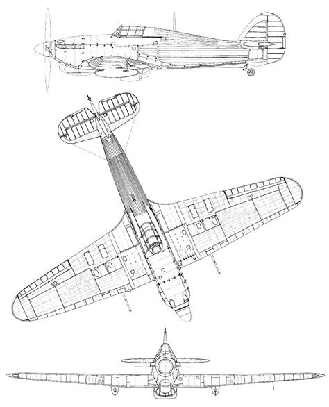 Hawker Hurricane Blueprint - Download free blueprint for 3D modeling