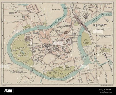 SHREWSBURY town city plan. Shropshire 1920 old antique vintage map ...